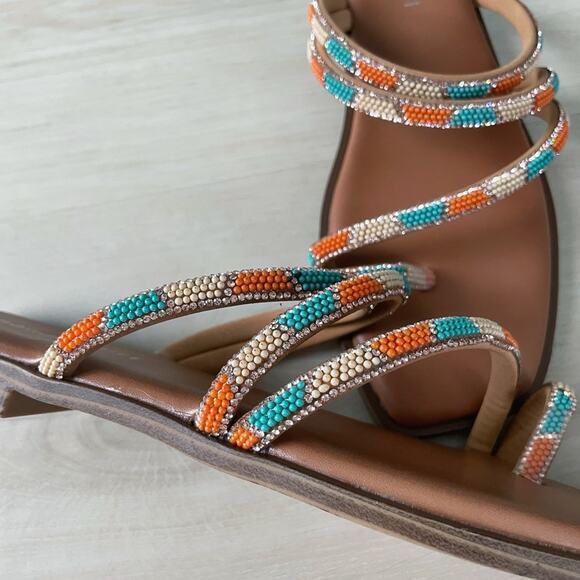 Madden Girl NEW Beaded Strappy Sandals Teal Coral Size 8 - Picture 9 of 12